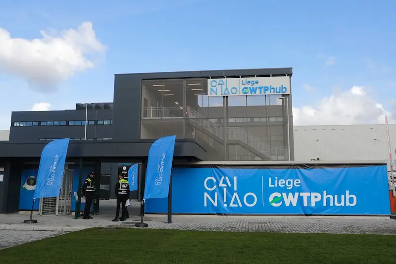 Security guards work at Cainiao Network's smart logistics hub at Liege Airport in Grace-Hollogne, Liege Province, Belgium, on Nov. 8, 2021