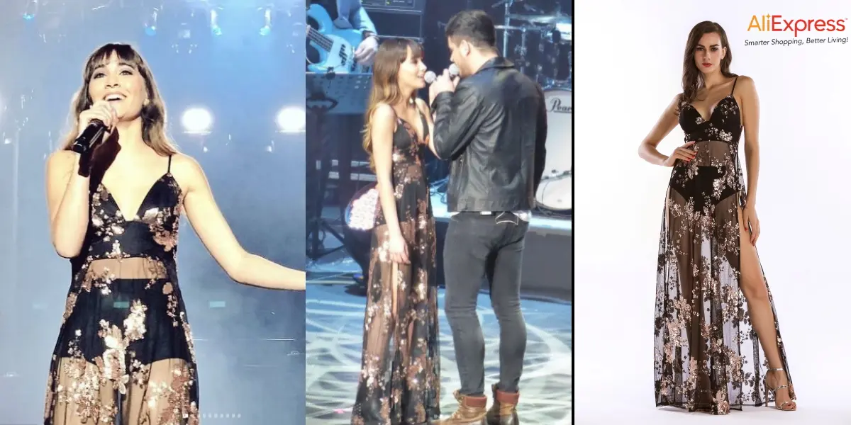 Aitana in a mesh dress