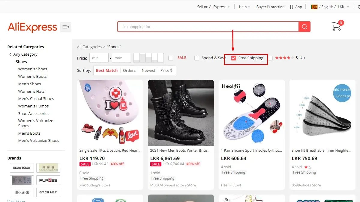 AliExpress free shipping to Sri Lanka