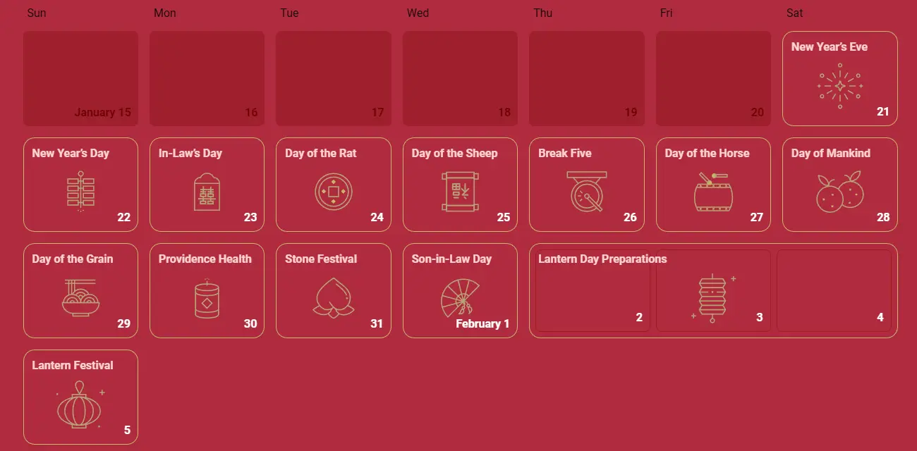 Chinese New Year 2023 celebration calendar