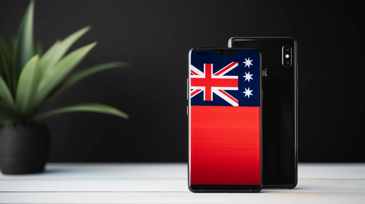 Smartphone showcasing AliExpress app with New Zealand flag on a clean, minimalistic background