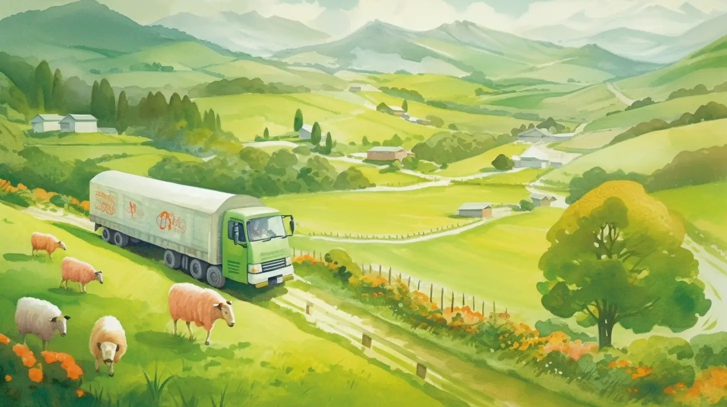 Delivery truck with AliExpress logo driving through picturesque New Zealand countryside