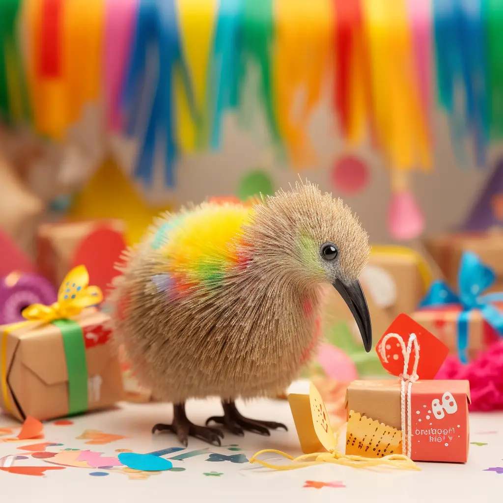 Kiwi bird wearing a shopping bag surrounded by AliExpress discount tags, coupons, and promo codes