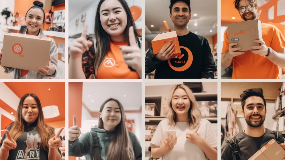 Collage of happy customers with their AliExpress purchases in New Zealand