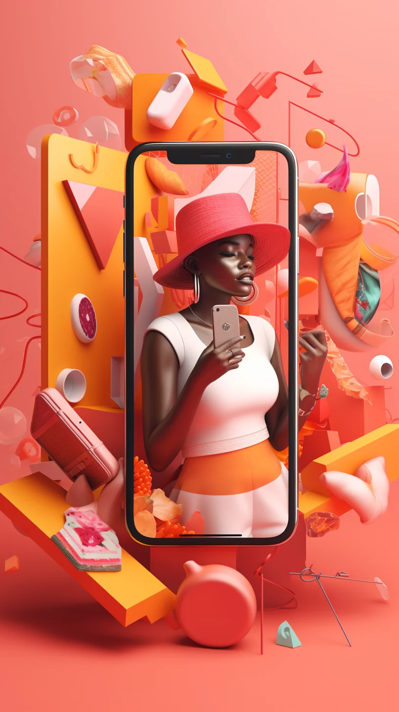 Um cliente percorrendo o AliExpress Moçambique em seu smartphone, com itens populares e ofertas surgindo na tela, ilustrando a experiência de compra envolvente e imersiva