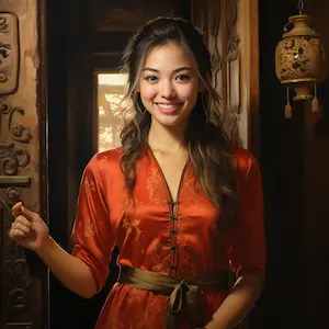 A girl welcome wisitors to the Aliexpress